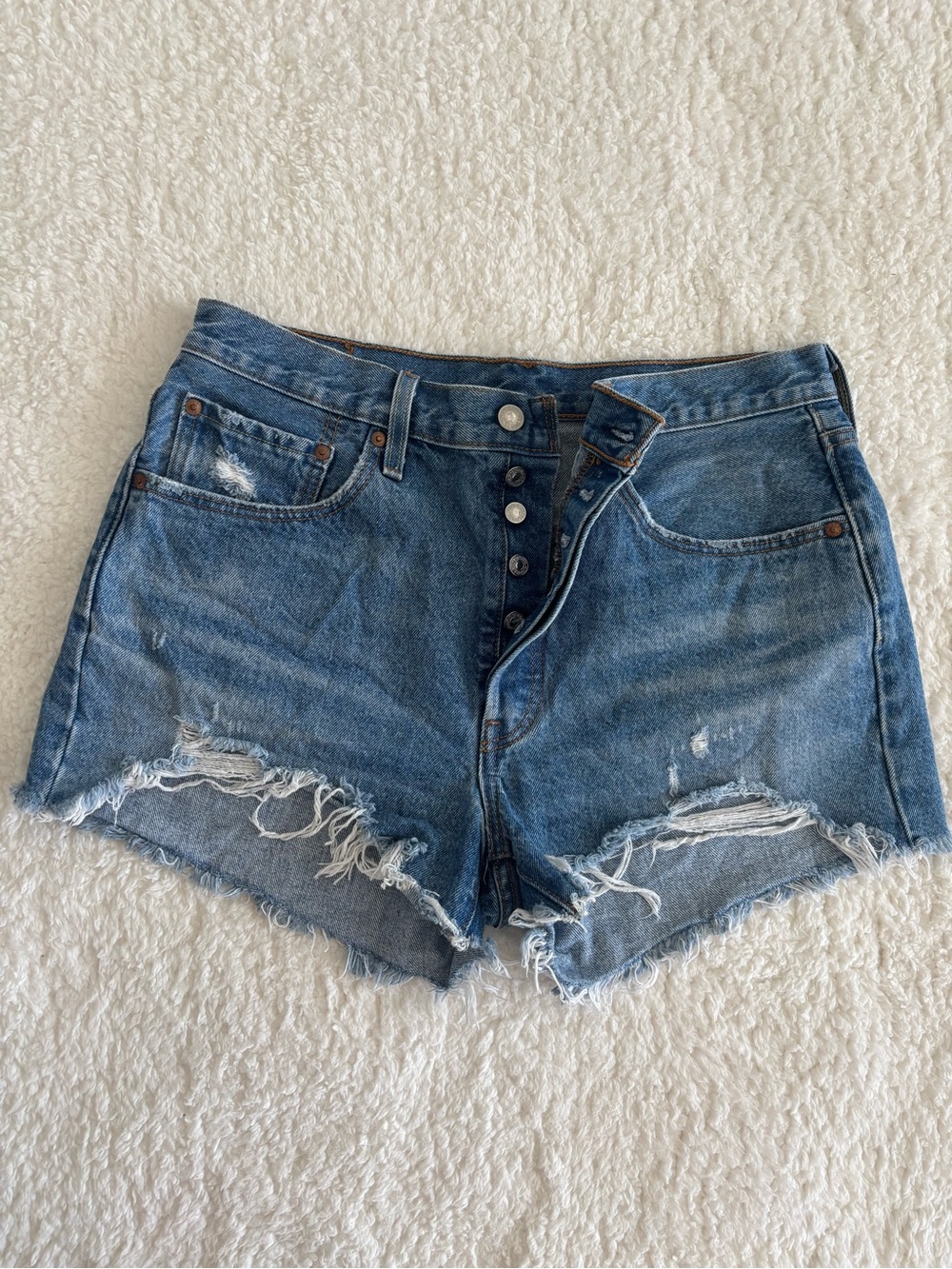 Levi’s 501 Premium Distressed Denim Cutoff Shorts Women’s W31 High Rise Button